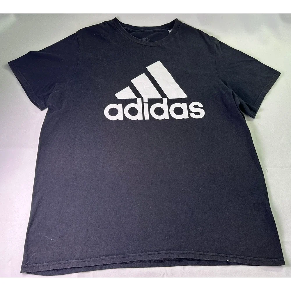 Adidas Amplifier Tee Mens XL Black White‎ Logo Graphic T-Shirt Stained Flaws